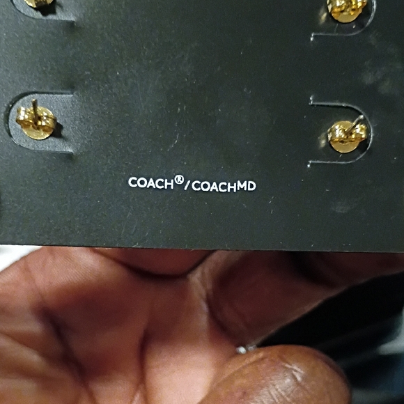 Coach Gold Earrings with Blue Accents - Picture 3 of 3